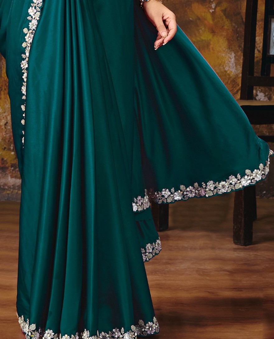 27104B - Rama Green Embroidered Wedding Party Designer Saree